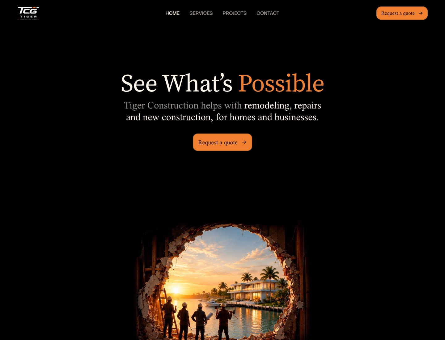 Tiger Construction homepage hero
