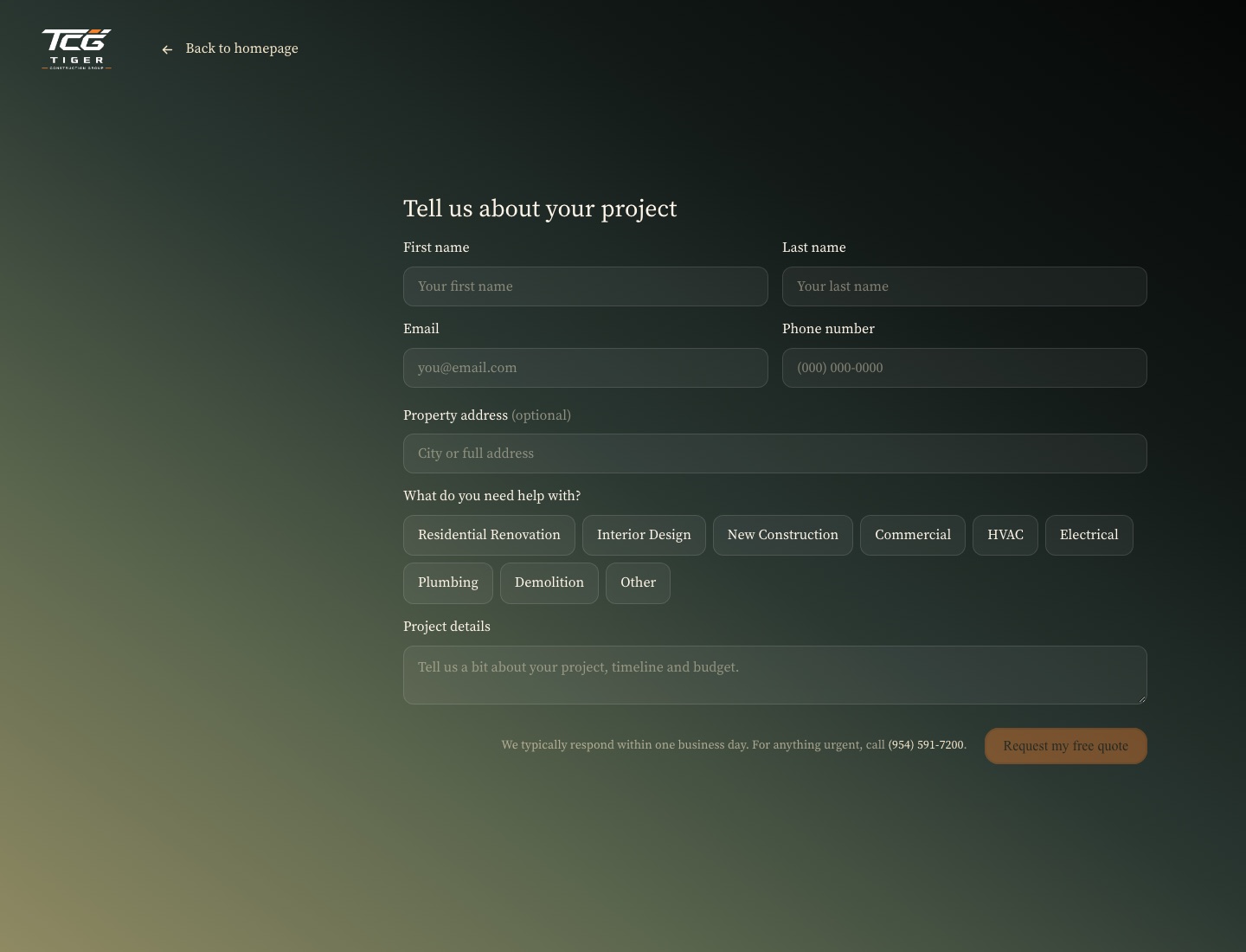 Request a quote form